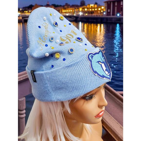 Memphis Grizzlies Beanie Blue design with 901, Rhinestone and Grizz Logo - Picture 5 of 7